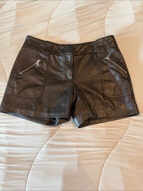Milly Black Leather High-Rise Zip-Pocket Shorts